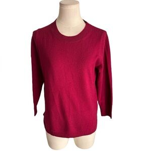 J. CREW Cashmere Sweater Burgundy Wine l3/4 Sleeves Sz S Luxury Soft Fall Winter